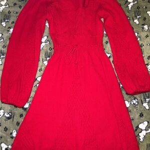 Red Knit Dress with Long Sleeves